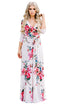 White Blooming Flower Print Wrap V Neck Boho Dress